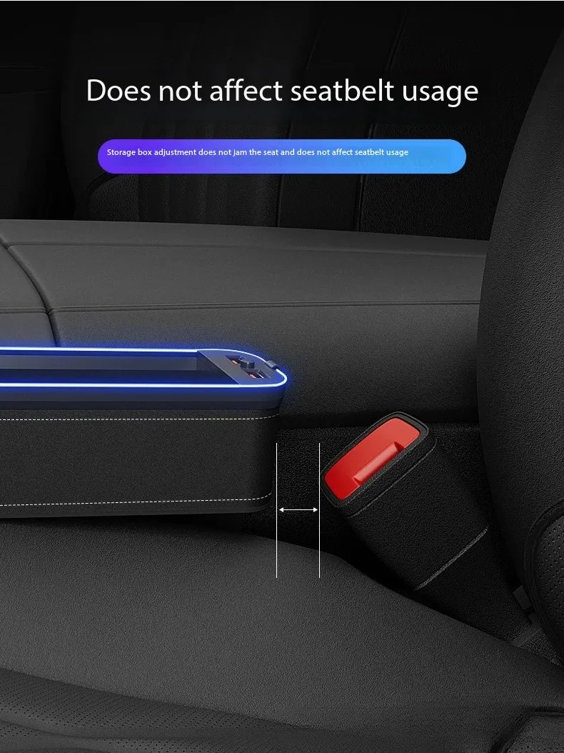 LED Car Crevice Storage Organizer Box Car 2 USB Charging Colour Light Seat Gap Storage Box Auto Interior Stowing Tidying