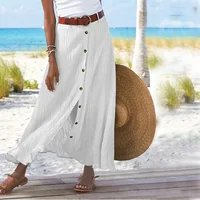 Plus Size Summer Fashion Button Solid Color Half-body Skirt Half-body Skirt Split A-line Package Hip Mid-waist Long Skirt - Image 4