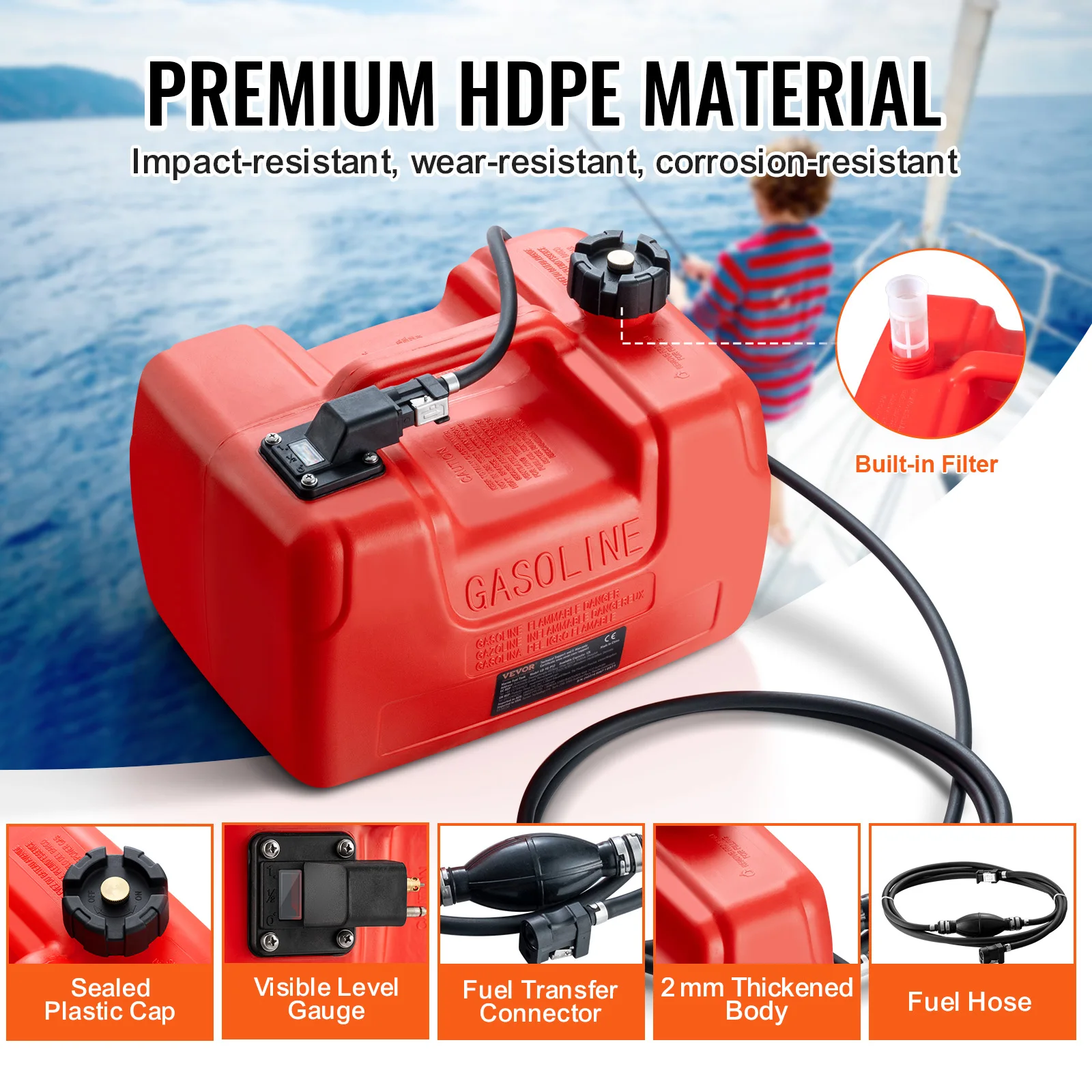 3Gal/12L Fuel Tank Petrol Can Motorcycle Accessories Spare Container For Yacht Fishing Deck Boat