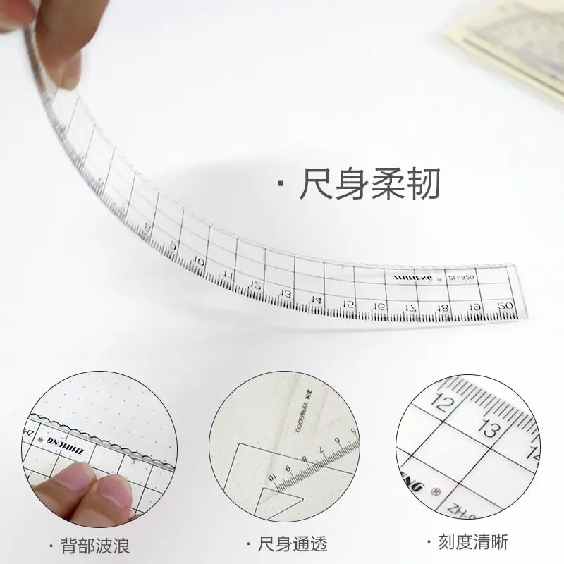 Plastic Transparent Ruler Protractor Triangle Ruler Measure Draw School Office Supplies Scale Stationery 4Pcs/set