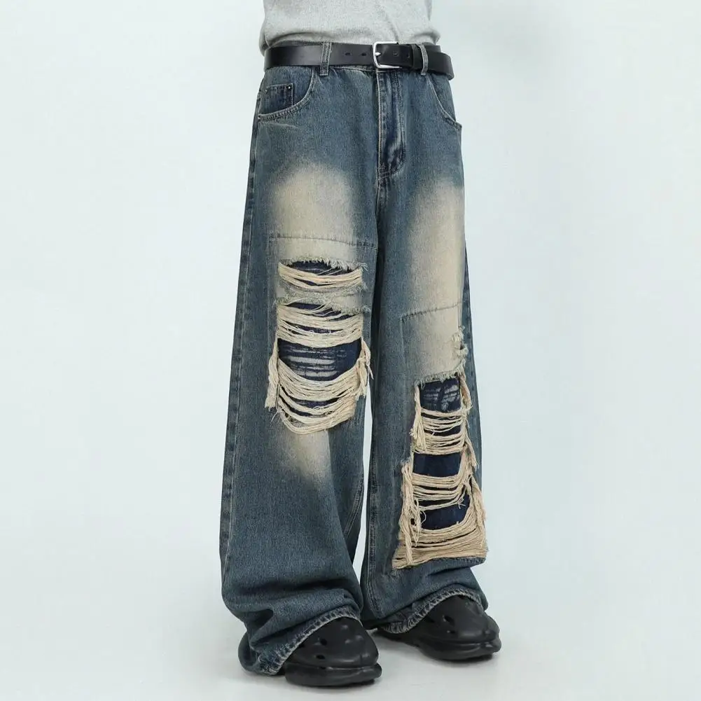 

Wide Leg Jeans Vintage Gothic High Waist Wide Leg Women's Jeans with Ripped Holes Pockets Hip Hop Streetwear Denim for A