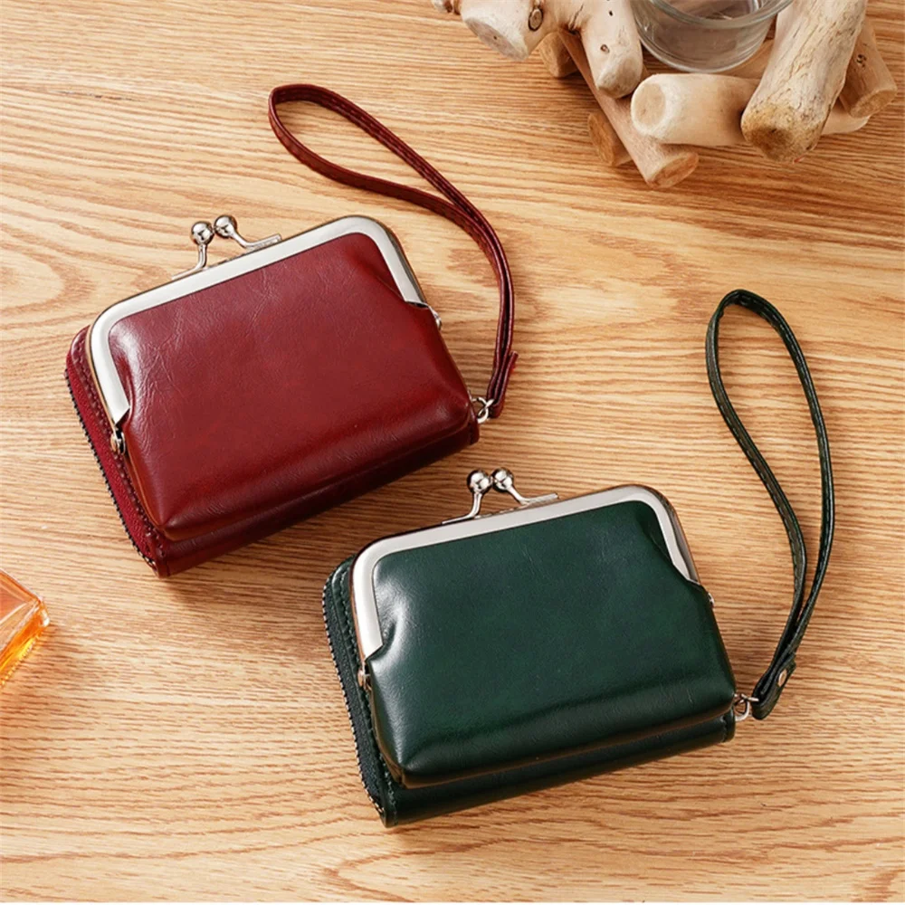 Women's Buckle Wallet Fashion Wrist Strap Short Coin Purse Retro Card Bags Large Capacity Multi Card Pocket Ladies Money Clip