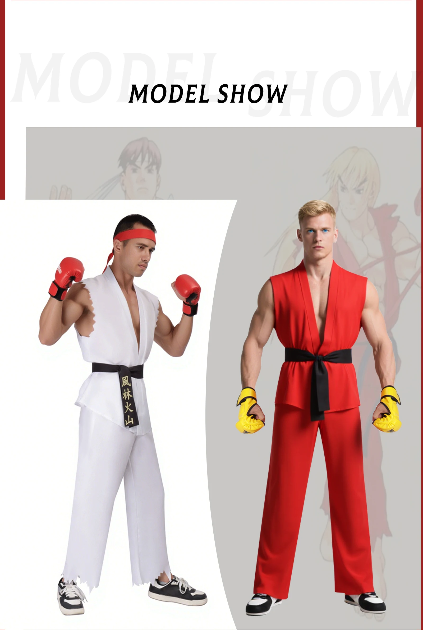 Street Fighter Ryu and Ken Martial Arts Uniform Cosplay Costume Set