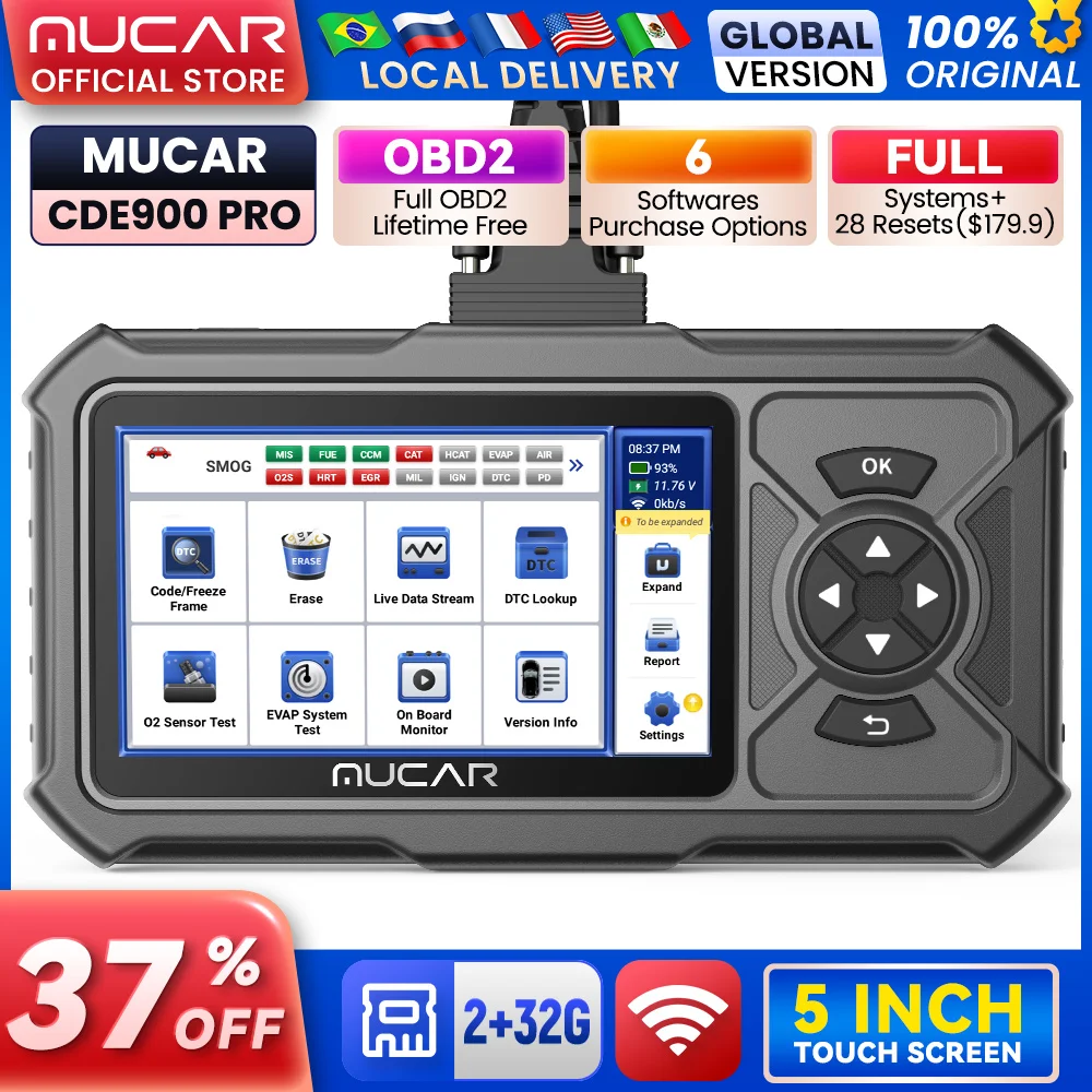 MUCAR CDE900 PRO OBD2 Diagnostic Tool 4 System Diagnostics ECM TCM ABS SRS Automotive Scanner Car Code Reader OBD 2 Scanner