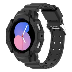 Durable Silicone Sports Protector Strap with Armor Case for Samsung Galaxy Watch 6 (Black)