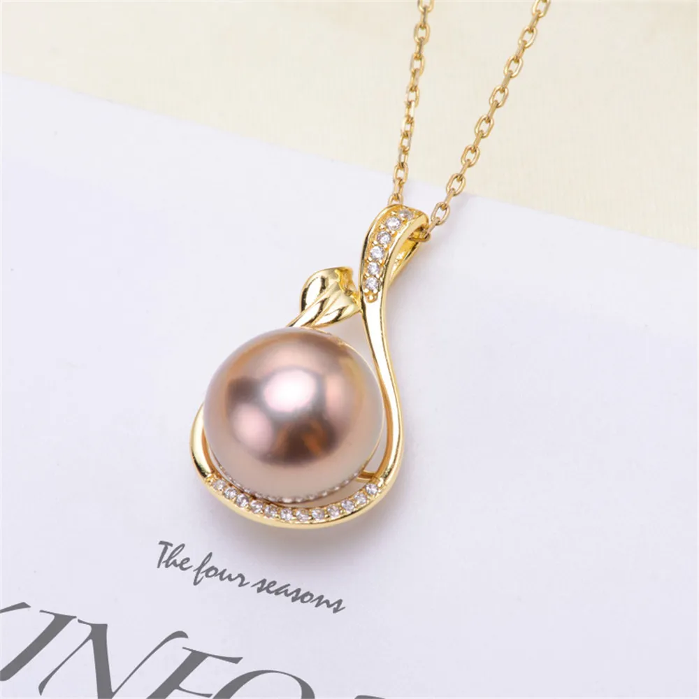 

DIY pearl accessories S925 sterling silver pearl pendant empty holder concealer necklace pendant with 11-12mm round beads