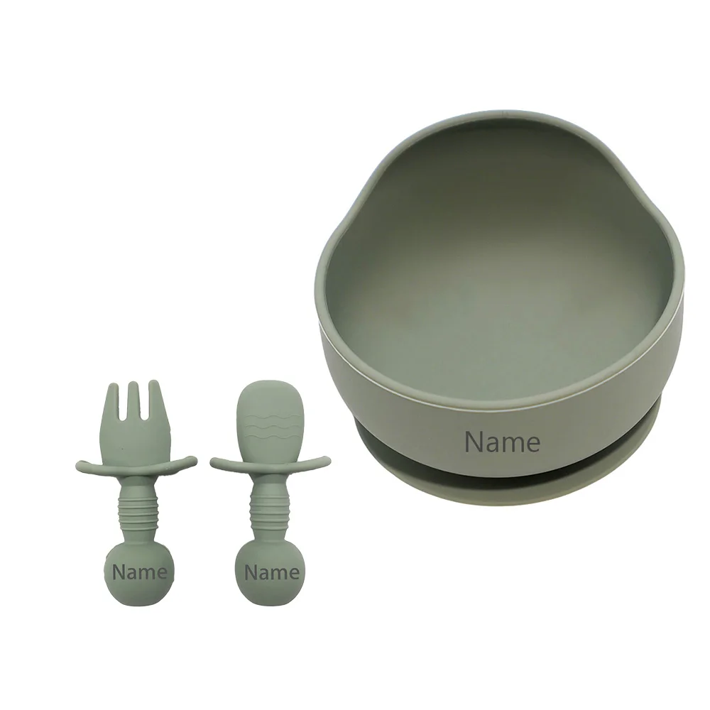 3-Piece Children's Tableware Set with Free Name Printing on Bowl Personalized silicone tableware—a unique gift for babies.
