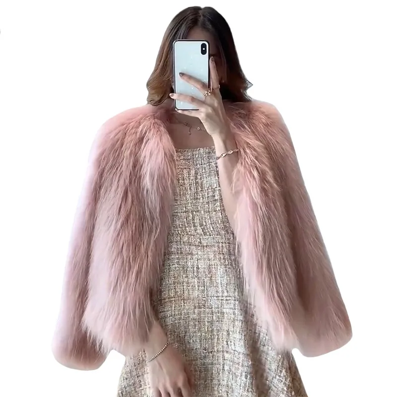 Women Winter Fox Fur Jackets Pink Plush Warm Coats Jackets Short Women's 2024 Autumn Fashion Casual Thick Mink Fur Outwears New