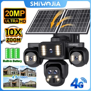 SHIWOJIA 20MP 10X ZOOM Camara Solar 4G SIM 5 Lens 4 Screens Security Protection 360° Auto Tracking Home Surveillance systems 1