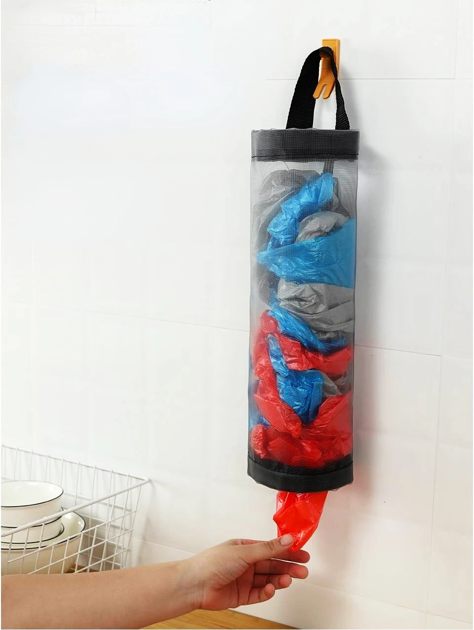 Support de sac d'épicerie mural en plastique, distributeur suspendu, stockage des ordures, sac poubelle de cuisine, organisateur de déchets