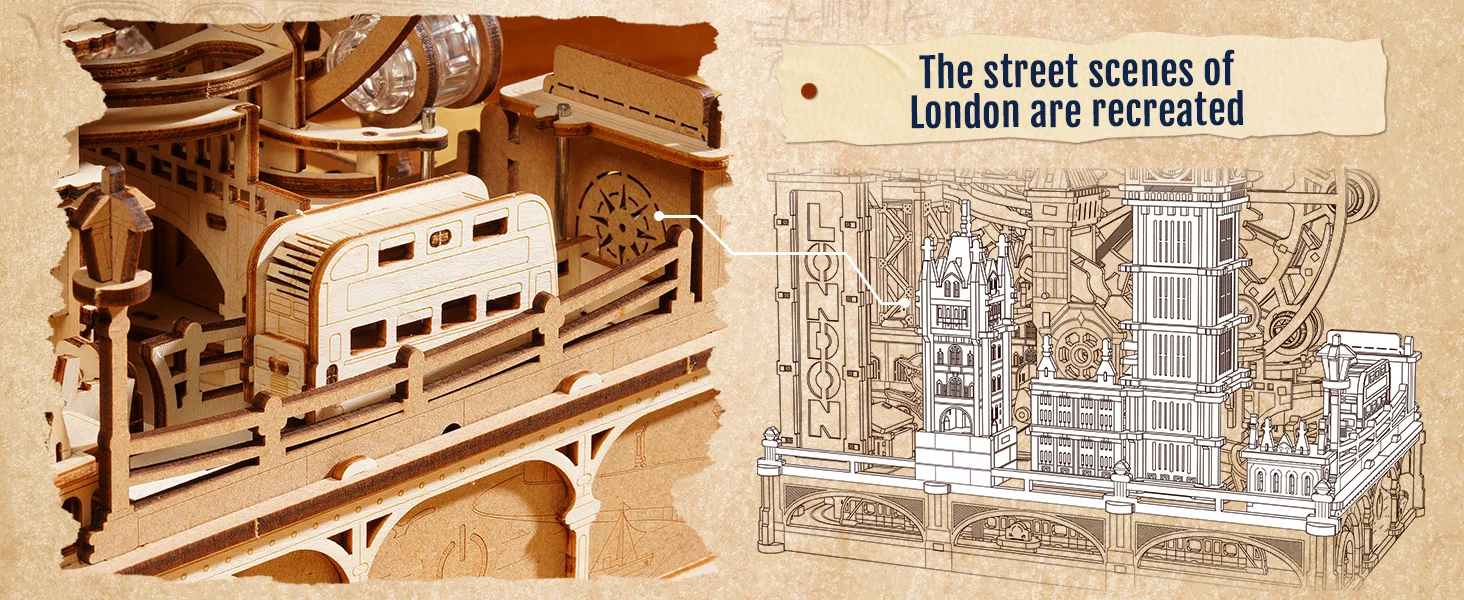 Rokr Marble Travel London Murmelbahn 3D Holzpuzzle Interaktives Geschenk für Kinder und Erwachsene Herausforderndes Bastelset für Handwerksliebhaber – Detail 4