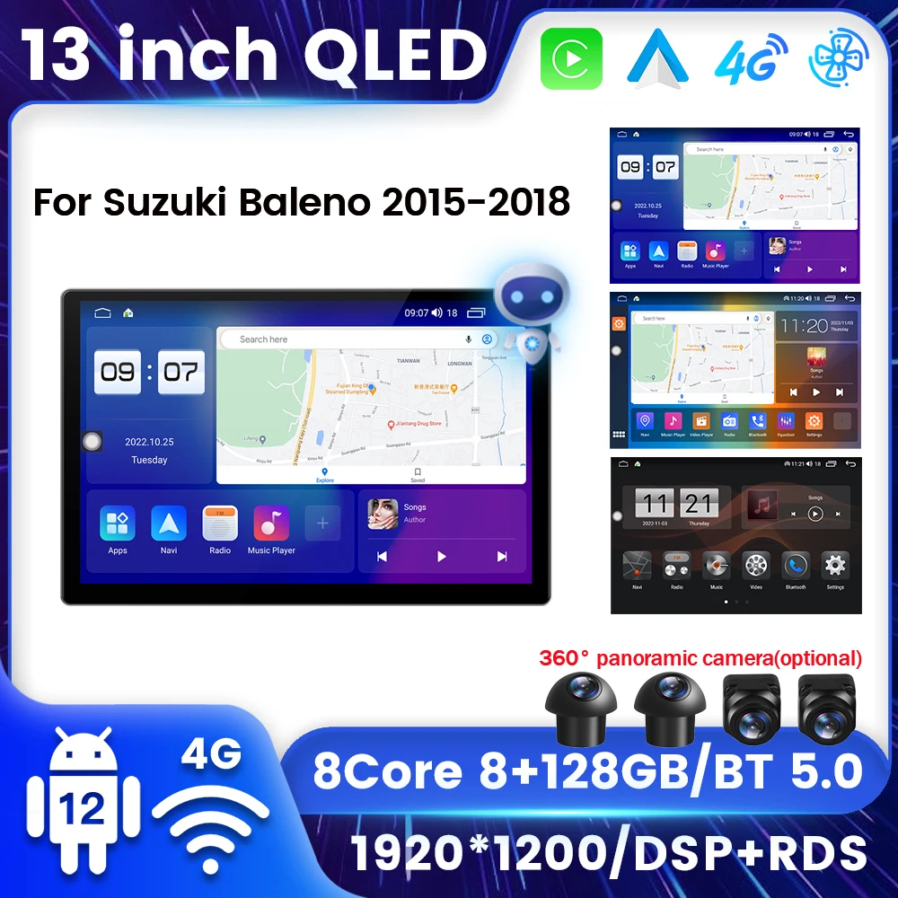 

QLED Android 12 Автомобильный GPS мультимедийный плеер для Suzuki Baleno 2015-2019 Радио стерео для Carplay Авто RDS AI голос 2Din все в одном