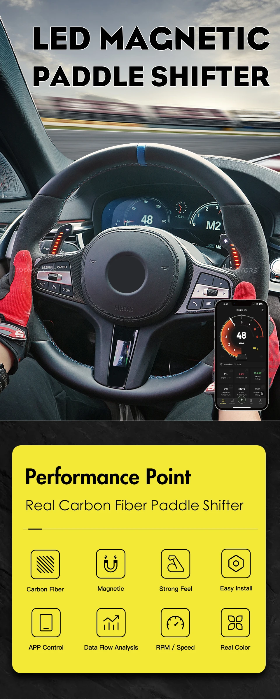 Für Audi C8 A6 A7 S6 S7 RS6 RS7 LED Magnetische Lenkrad Paddle Shifters Verschiedene Farben Handy Verbindung APP Steuerung – Detail 1