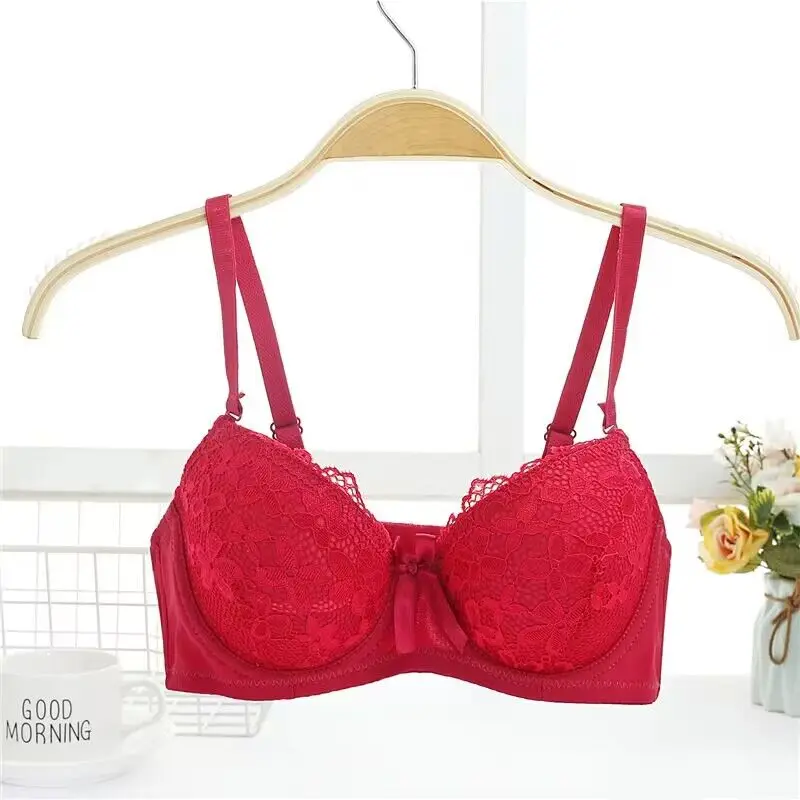 Women Lace Push Up Bra with Underwire Sexy Bow Bralette Female Underwear Lingerie Adjustable Straps Gathered Brassiere 2023 4