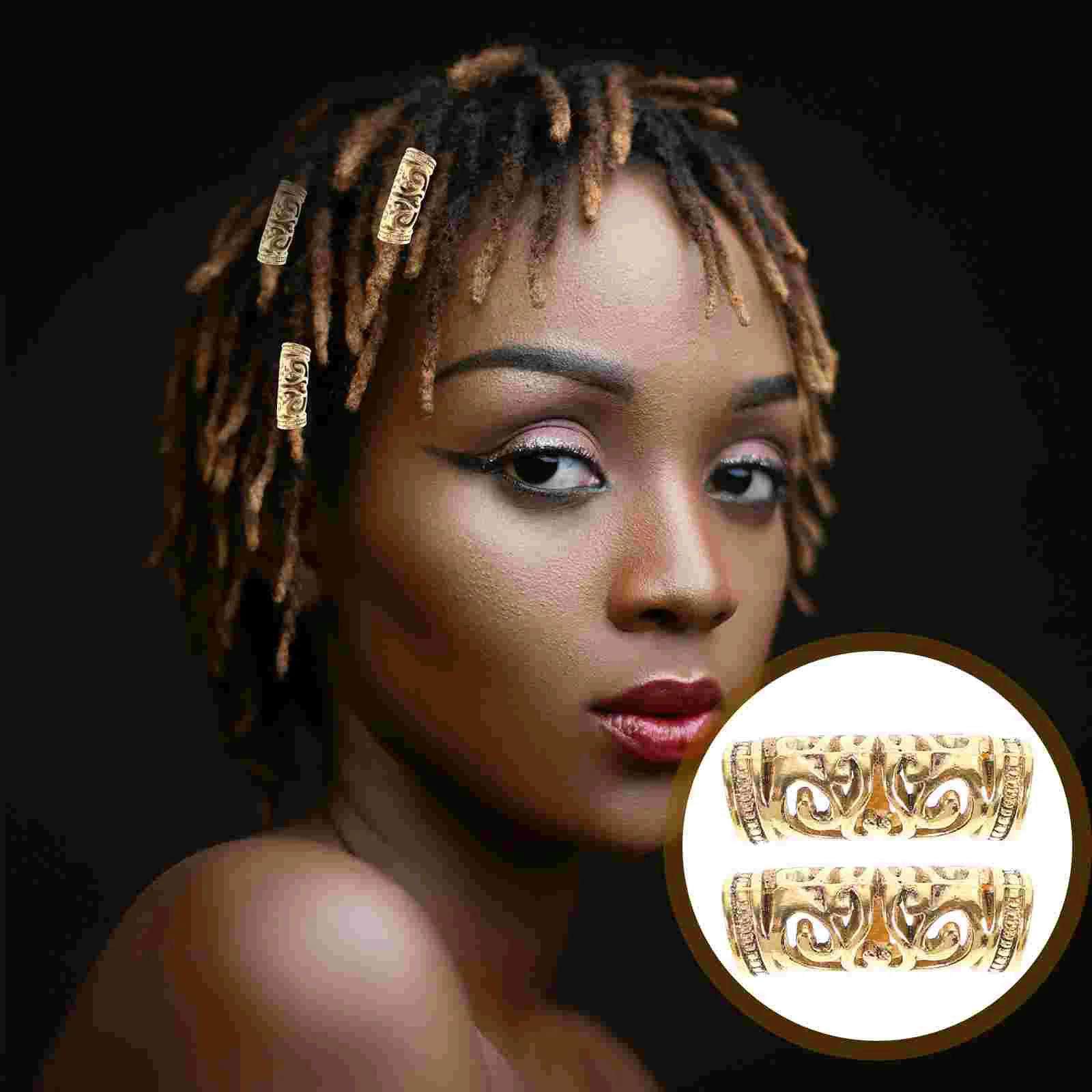 

6 Pcs Dreadlocks Hair Accessories Gold Jewelry Rings Filigree Tube Bead Metal Alloy Cuffs Miss