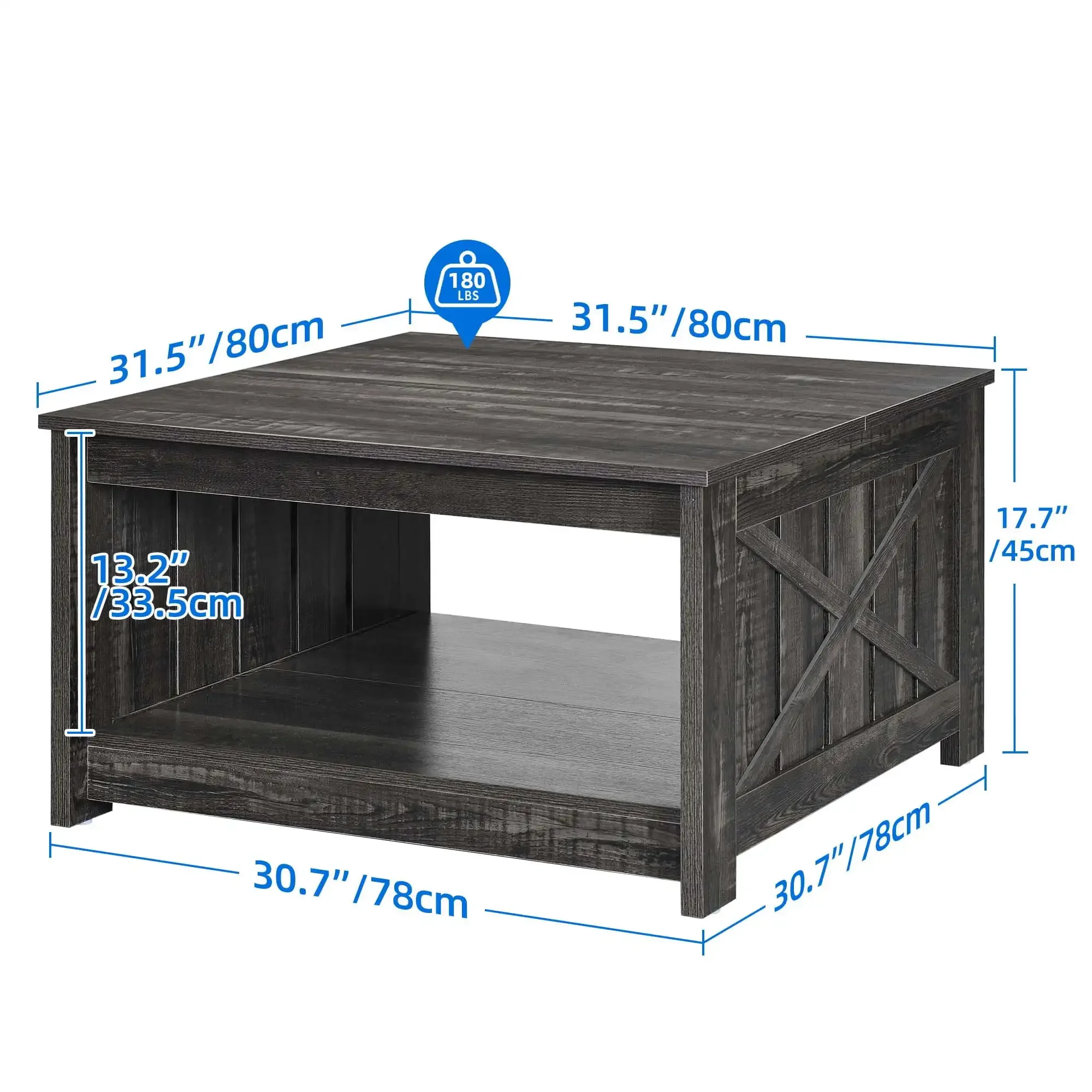 Square Coffee Table, Farmhouse Coffee Table with Half Open Storage Compartment, Rustic Gray 5