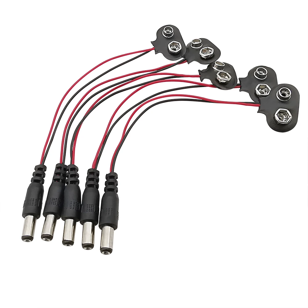 5 Pz 5.5X2.1Mm Spina Maschio A 9 Volt Batteria Clip Fili Cavi Connettore Supporto 9 V Fibbia Della Batteria Scatta Cavo Di Alimentazione 15Cm/5.9 Poll
