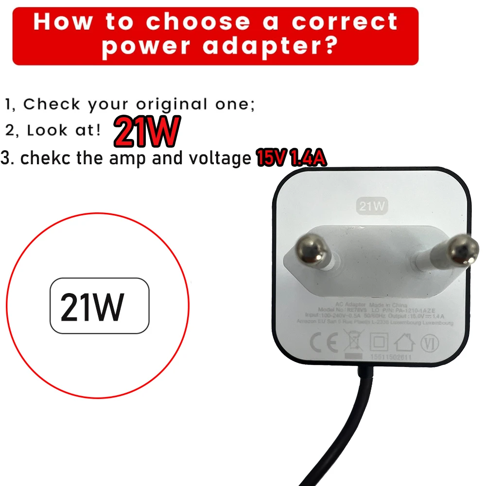 AC電源アダプター充電器 21W 15V 1.4A Amazon Echo Plus (第1