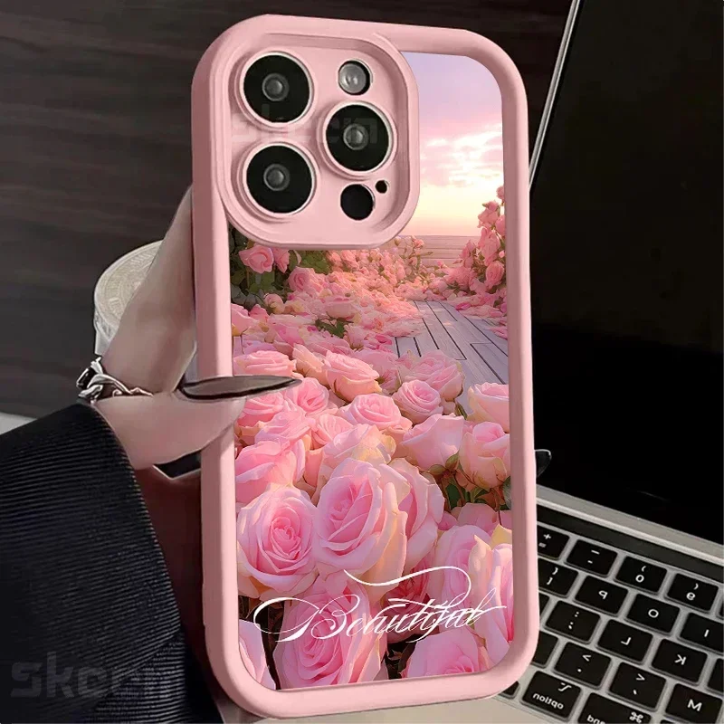Custodia IPhone 14 Plus Floreale Nera | TPU Antiurto Morbido Con Protezione Fotocamera Per Ragazze