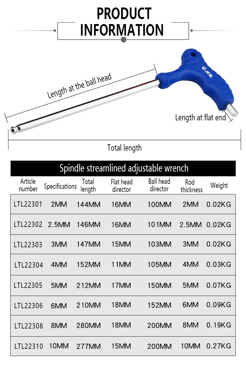 1Pc 볼 헤드 T 자형 육각 렌치 2-10MM CR-V 육각 키 육각 드라이버 소켓 나사 렌치 스패너 핸드 툴