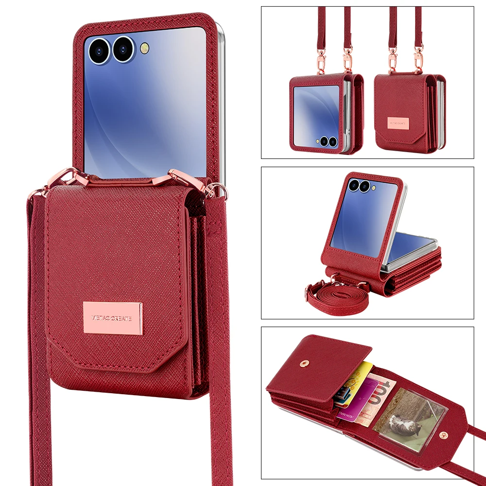 Stylish Girls' PU Leather Crossbody Card Wallet Phone Case with Strap