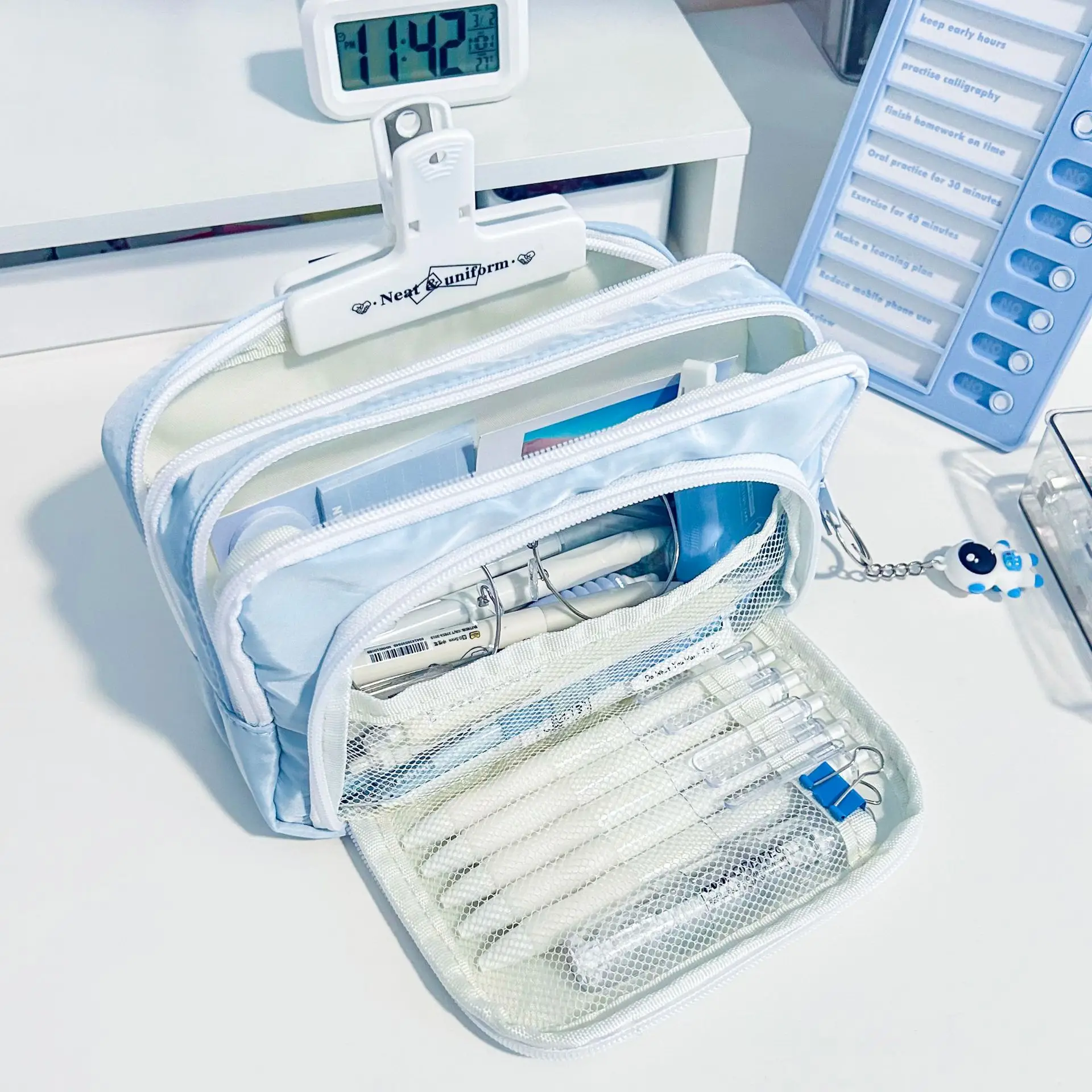 카와이 소녀 대용량 연필 가방 귀여운 미적 학교 케이스 편지지 홀더 가방 펜 케..