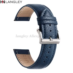 Premium Genuine Leather Litchi Pattern Watch Band - High - Quality Wristband - 22mm (Blue)