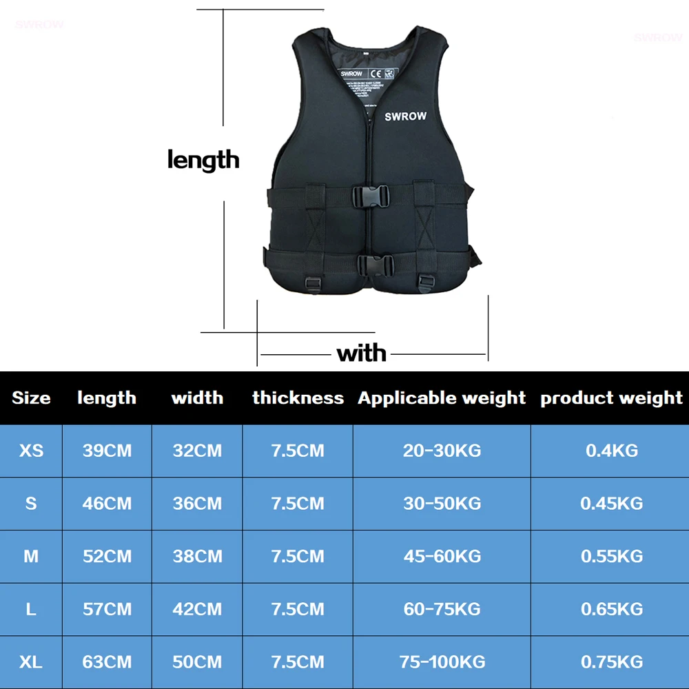 Life Jacket Outdoor Adult Children's Neoprene Water Sports Swim Kayak Snorkeling Boating Surfing Rafting Safety