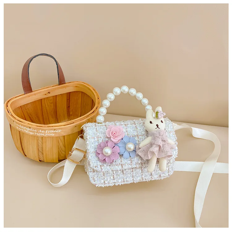 Asge Kids Girls' fashion Mini Handbags girl handbag flower bunny tweed  Princess Purses free girls sunglasses 