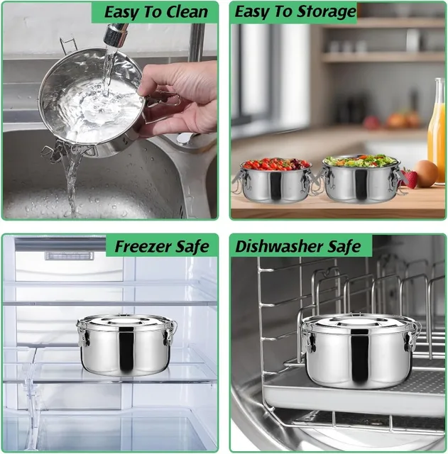 Boîte à déjeuner ronde en acier inoxydable avec couvercle, boîtes à Bento portables anti-fuite, conteneur de stockage des aliments, conteneurs de bol de pique-nique de Camping 5