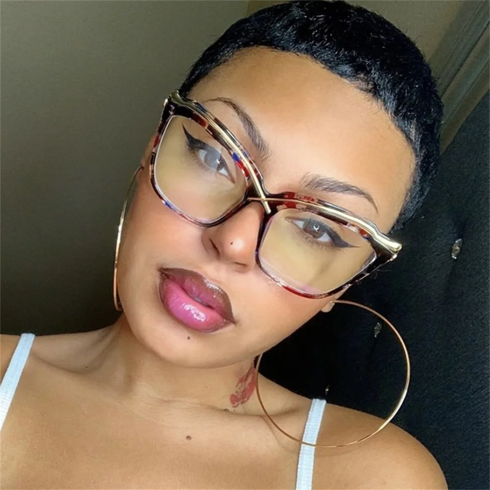 

Cat Eye Metal Anti Blue Light Glasses Women's Large Frame Flat Mirror Retro Glasses Blue Light Blocking Optical Glasses 2023 New