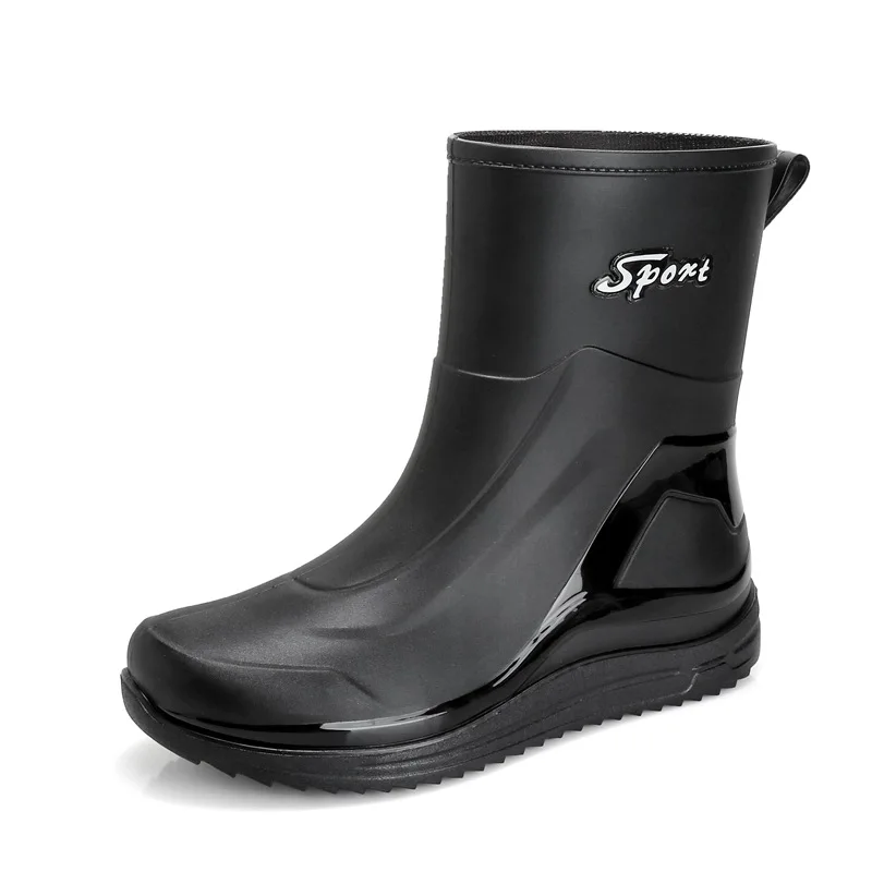 

New Men's Mid-calf PVC Rain Boots Non-slip Outdoor Fishing Rainboots Male Waterproof Water Shoes Wellies Working Boots