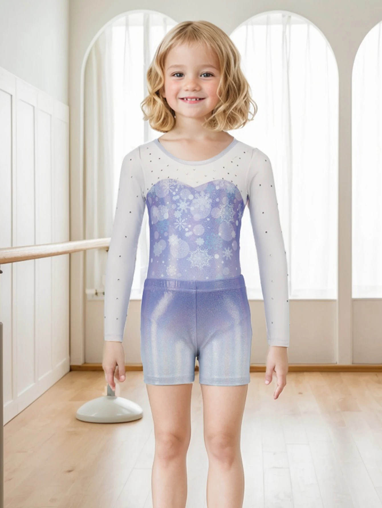 Children Dance Leotards Girls Gymnastics Long Sleeve Sparkly