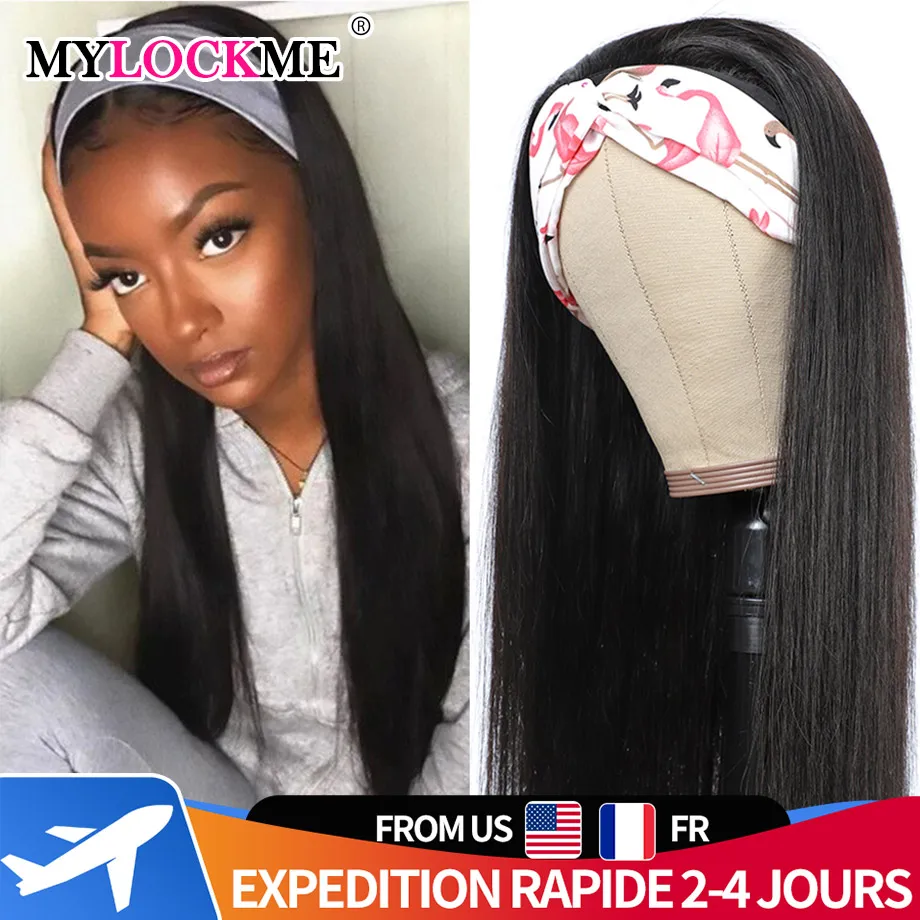 Women's Headband Wig human hair wigs Human Hair Straight Glueless Brazilian Wigs For Black Women Remy Full Machine Made MYLOCKME