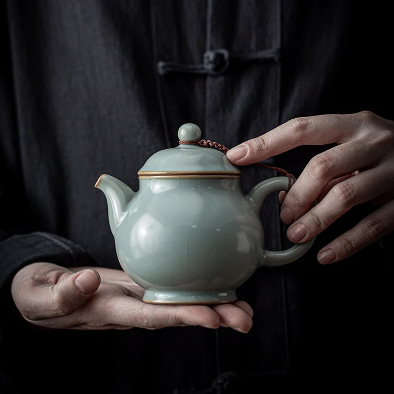 tea-ceremony-opening-piece-ru-kiln-teapot-retro-handmade-xishi-teapot-kung-fu-tea-set-original-ore-glaze-celadon-single-teapot