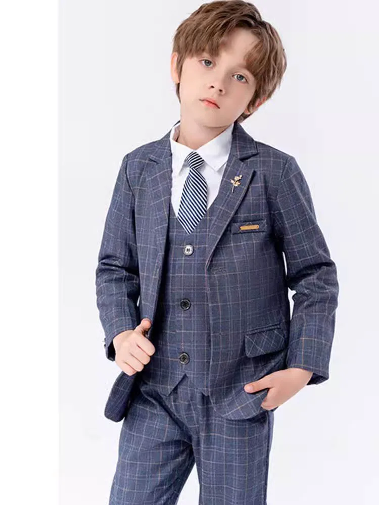 Boys Performance Costume Kids Graduation Ceremony Photograph Suit Children Elegant Jacket Vest Pants Bowtie Piano Party Dress