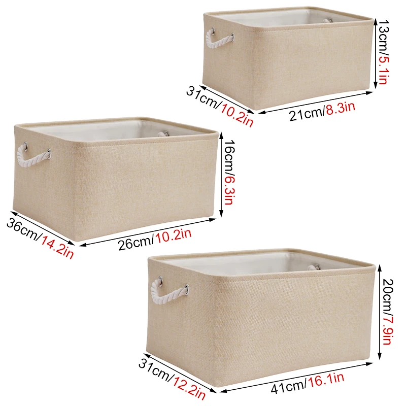 Foldable Fabric Fabric Storage Baskets, with Handles Linen Wardrobe Storage Rack Home Wardrobe Towel Toys Storage Basket 5