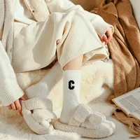 Chaussettes de luxe en laine pour femmes, chaudes, en cachemire épais, décontractées, mode japonaise, couleur unie, confortables, pour la maison, longues, de haute qualité, hiver 4