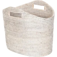 Rattan Magazine Holder Clear Lacquer Finish Oval Shape White-Wash 14.25"x9.5"x12.25 2