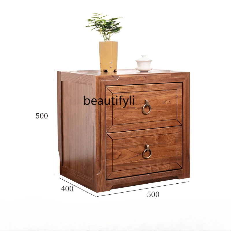 

New Chinese Bedside Table Solid Wood Simplicity Old Elm Zen Bedroom Storage Bed Side Cabinet