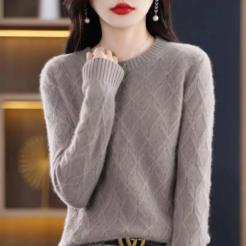 

Женский свитер, сезон осень-зима 2023, вязаные пуловеры, Облегающая рубашка с круглым вырезом, однотонная Мягкая трикотажная одежда, джемперы, базовые свитера