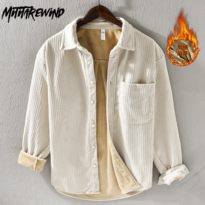 

Winter Shirt Men Daily Casual Loose Casual Warm Male Tops Lapel Corduroy Thickened Fleece Shirt with Pocket Simple Camisa Hombre