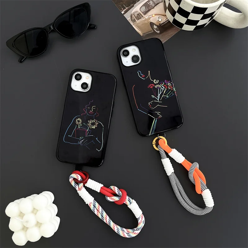 Line figures Phone Case Two-In-One Film Protective Shell For iPhone 15 14 13 12 11 Pro Max Plus Mini