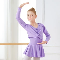 New Autumn Winter Cotton Long Sleeve Thick Overall Girls Kids Children Warm Velvet Coat High Waist Ballet Dance Outwear