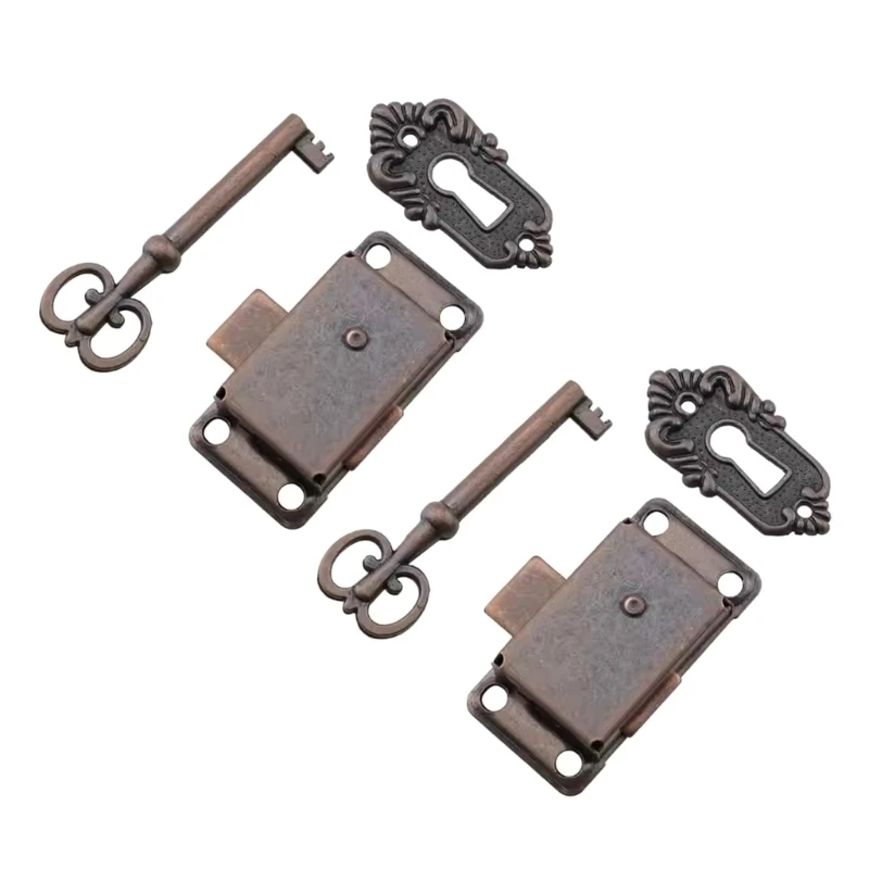 Decorative Antique Bronze Lock Set for Small Cabinets and Vintage Desks