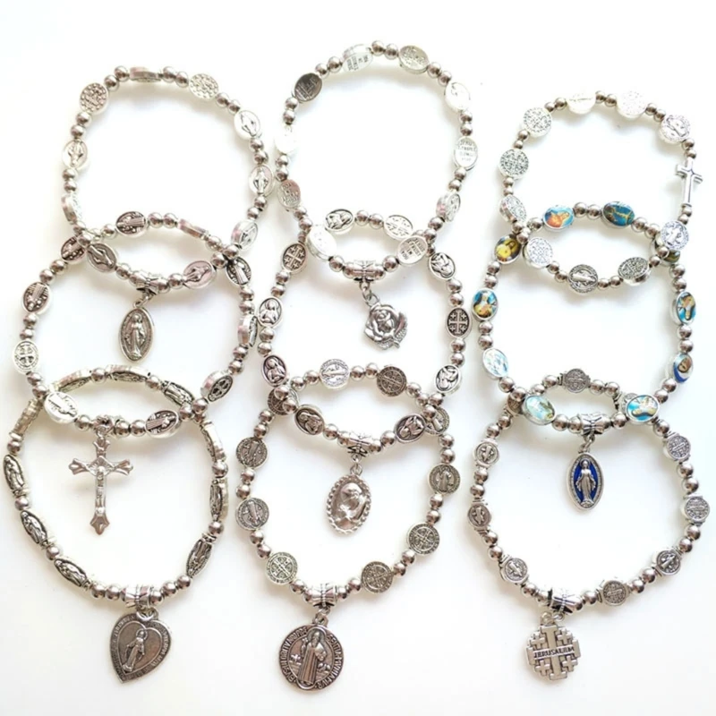Catholic Rosary Bracelet Prayer Bracelets Stretch Crystal Beads Bangle
