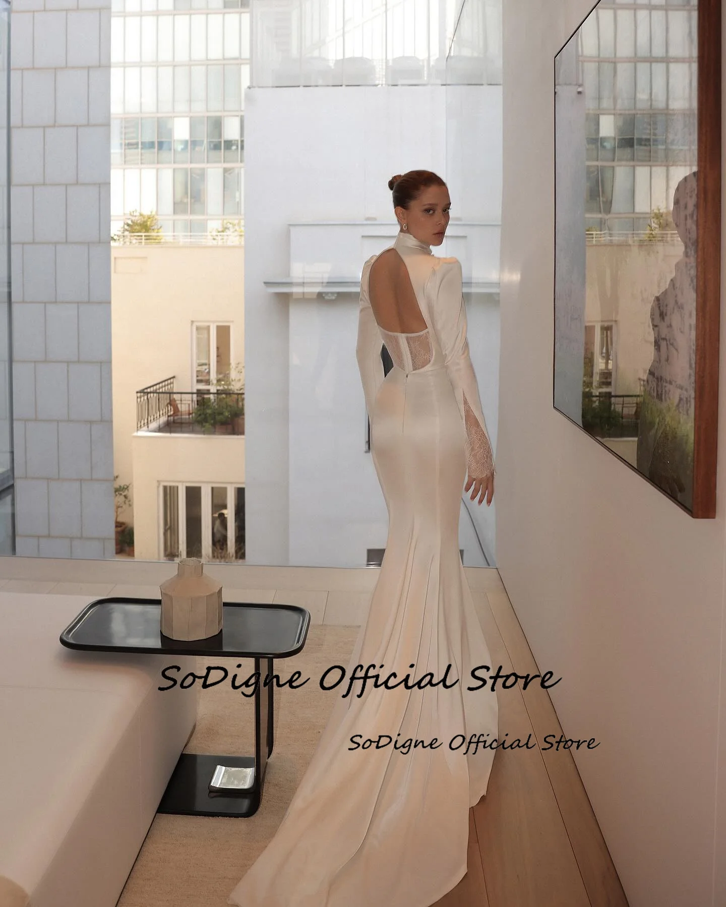 SoDigne Mermaid Simple Wedding Dresses Full Sleeves Satin/Lace Bridal Dress Long Beach Wedding Gown Robe De Mairee Customized 17 Sad5ce84f1db74b22bfd6112a065fa954K