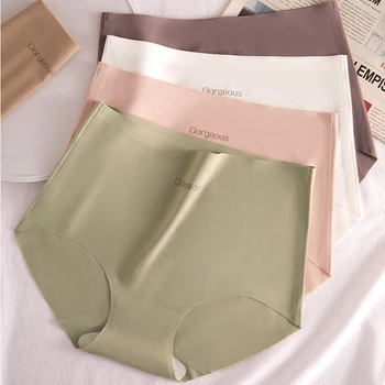 3pcs Women Thin Seamless Panties Girl Ice Silk High Waist Underwear Yoga Sport Brief Breathable Comfort Hip Lift Panty Underpant 1