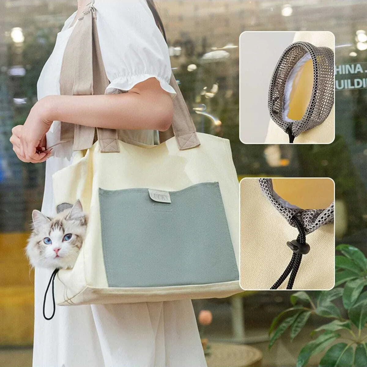 Cat Carrier Bag Pet Dog One Shoulder Canvas Transport Bag Fashion Portable Handbag Puppy Kitten Sling Bag Out Travel Backpack