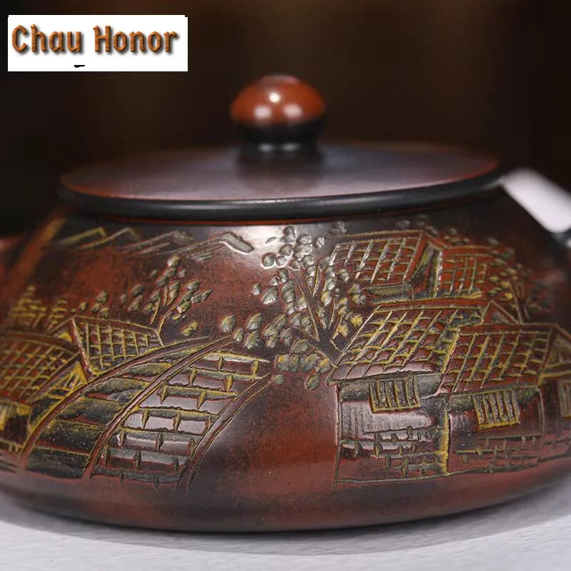 130ml Boutique Raw Ore Stone Scoop Tea Pot Yixing Purple Clay Teapots Handmade Ball Hole Filtration Kettle Tea Table Accessories